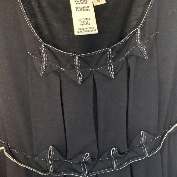 Max Studio Black Sleeveless Pleated Dress w/ White Stitching, Size S - Picture 4 of 4